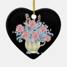 Rosa und blaue Blumen mit schwarzem Hintergrund Keramik Ornament