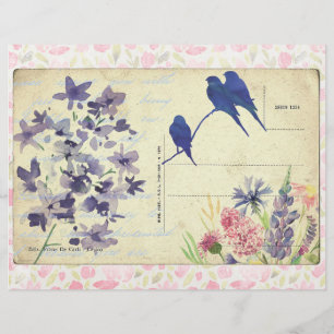 Rosa und blaue Blumen-Postkarten-Schrappbuch-Papie