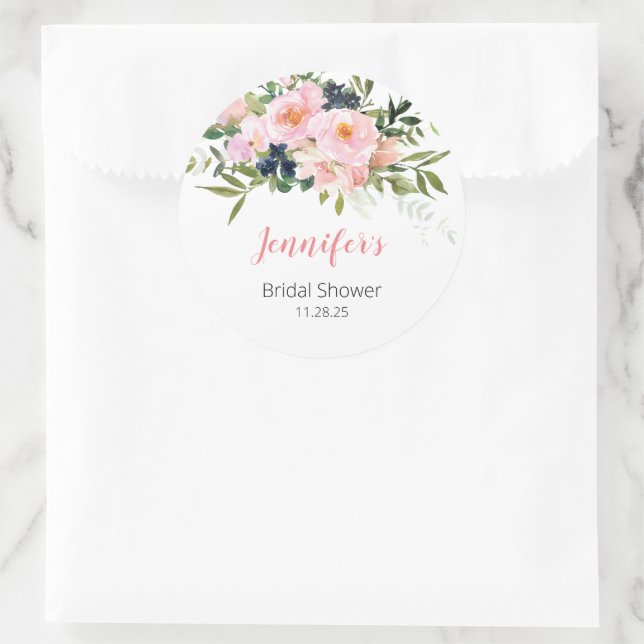 Rosa und blaue Blumen Runder Aufkleber (Tasche)