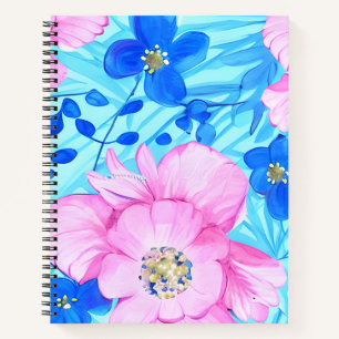 Rosa und blaue Blumen SpiralNotebook Notizbuch