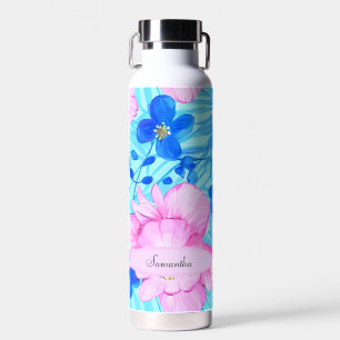 Rosa und blaue Blumen Trinkflasche