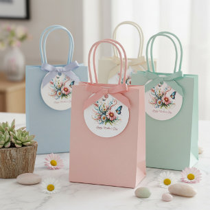 Rosa und blaue Blumen zum Muttertag Geschenkanhänger