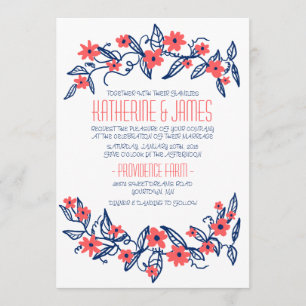 Rosa und blaue Blumenbanner zum Hochzeitsempfang Einladung