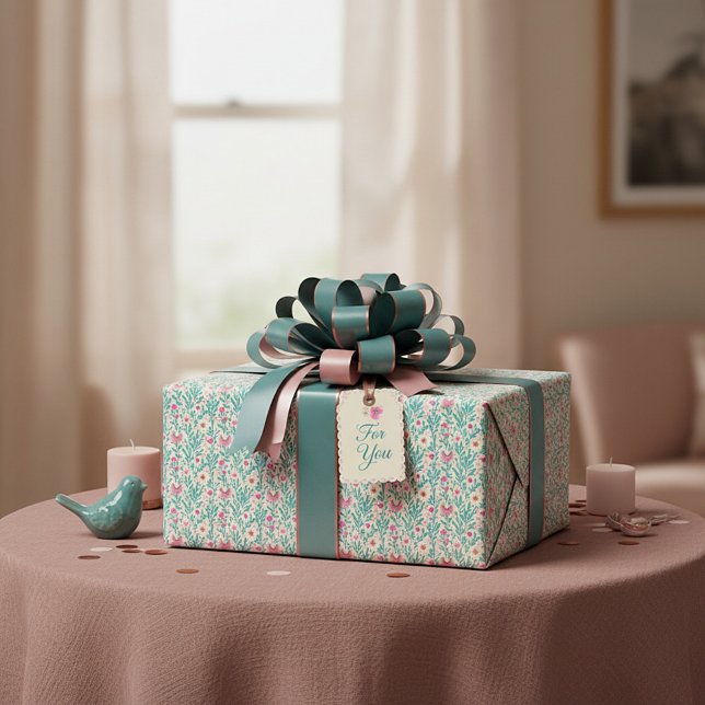 Rosa und blaue Blumenmuster Geschenkpapier (Von Creator hochgeladen)