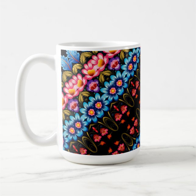 Rosa und blaue Blumenmuster Kaffeetasse (Links)