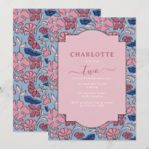 Rosa und blaue Blütenblöcke Print Girl Birthday