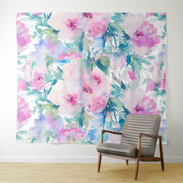 Rosa und blaue Blütenmuster Wandteppich