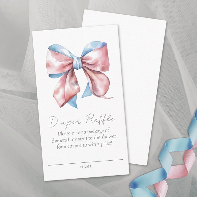 Rosa und blaue Bow Babydusche Windelwindeln Begleitkarte (Pink And Blue Bow Baby Shower Diaper Raffle Enclosure Card)