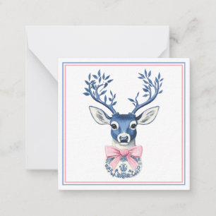Rosa und blaue Chinoiserie Hirsch Mitteilungskarte