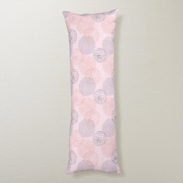 Rosa und blaue Dahlias Reversible Langes Dekor Kis Seitenschläferkissen (Rückseite (Vertikal))