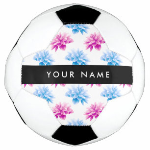 Rosa und blaue Dahlie, Blumenmuster, Ihr Name Fußball