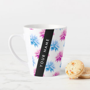 Rosa und blaue Dahlie, Blumenmuster, Ihr Name Milchtasse