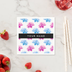 Rosa und blaue Dahlie, Blumenmuster, Ihr Name Serviette
