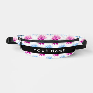 Rosa und blaue Dahlien, Blumenmuster, Ihr Name Bauchtasche