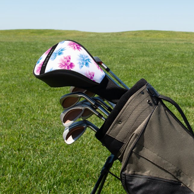Rosa und blaue Dahlien, Blumenmuster, Ihr Name Golf Headcover (In SItu)