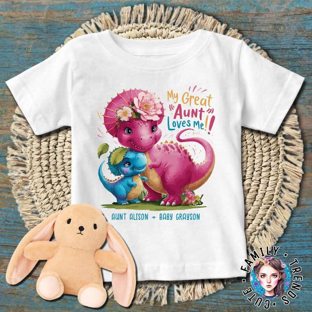 Rosa und blaue Dinosaurier Meine großen Tante-Lieb Baby T-shirt (Von Creator hochgeladen)