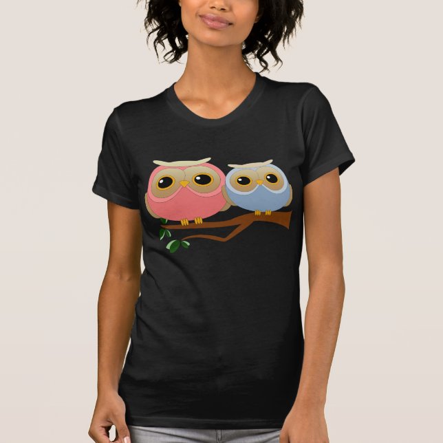 Rosa und blaue Eulen T-Shirt (Vorderseite)