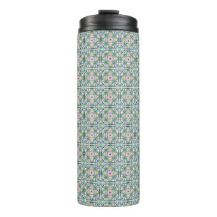 Rosa und blaue Fliesen Thermosbecher