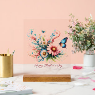 Rosa und blaue florale Alles Gute zum Muttertag Acrylschild