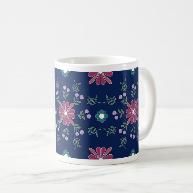 Rosa und blaue Folklorekunst Tasse (VorderseiteRechts)