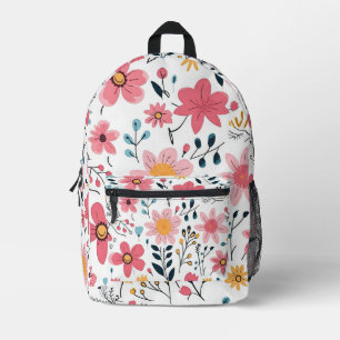 Rosa und blaue Folksy Botanische Kunst Bedruckter Rucksack