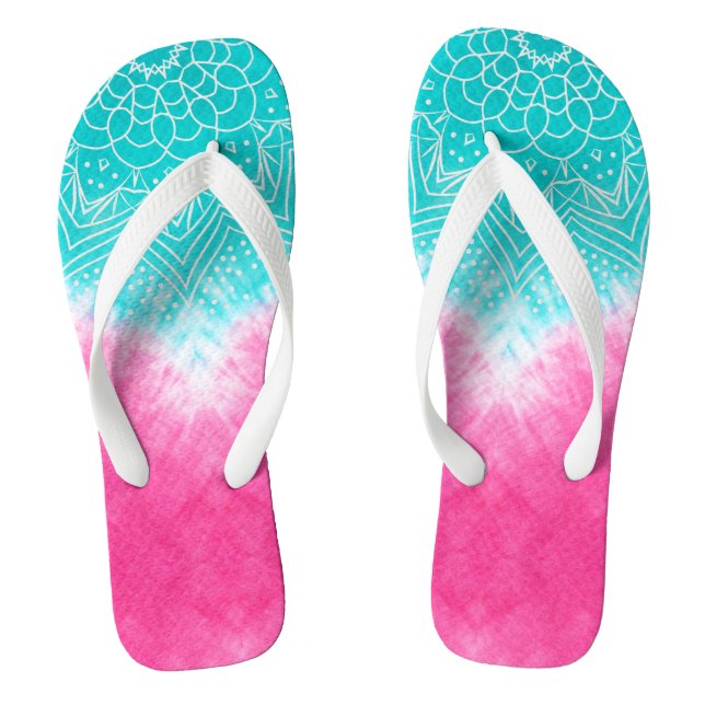 Rosa und blaue Gefärbte Krawatte mit Mandala Sway  Flip Flops (Fußbett)