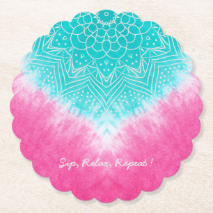 Rosa und blaue Gefärbte Krawatte mit Mandala Sway Untersetzer