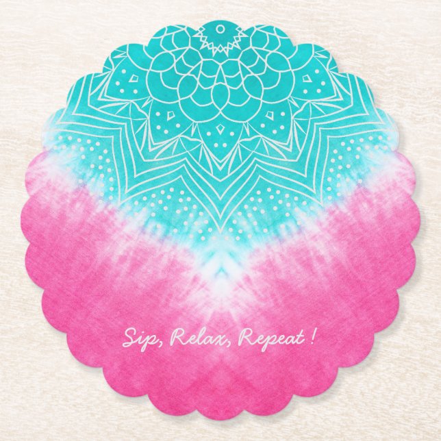 Rosa und blaue Gefärbte Krawatte mit Mandala Sway  Untersetzer (Vorderseite)