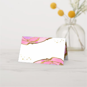Rosa und blaue Geode und Gold Hochzeit Platzkarte