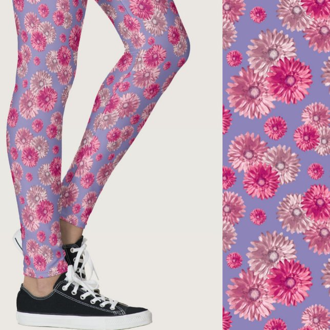 Rosa und blaue Gerbera-Margerite Blumenmuster Leggings (Von Creator hochgeladen)