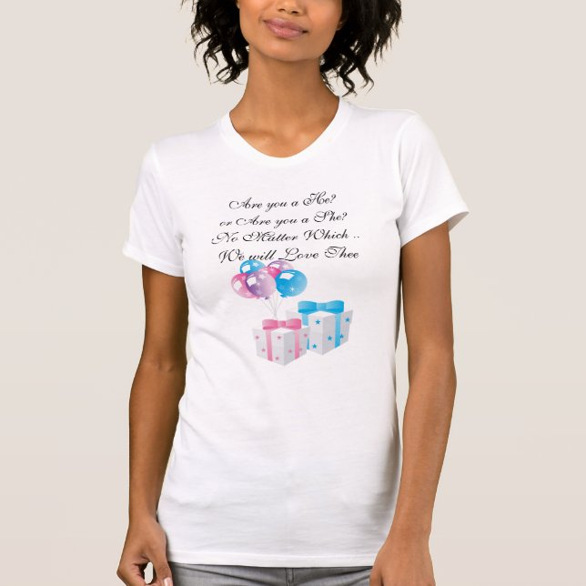 Rosa und blaue Geschenke erwarten T - Shirt (Vorderseite)