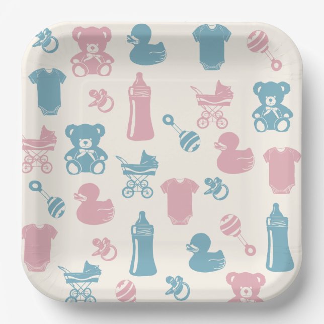 Rosa und blaue Geschlechtszugehörigkeit Pappteller (Vorderseite)