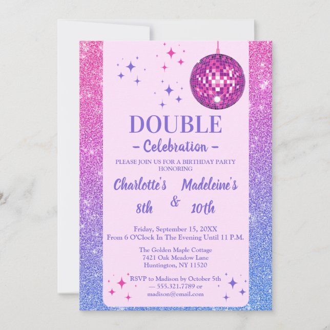 Rosa und blaue Glitter-Disco-Joint-Geburtstag Einladung (Vorderseite)