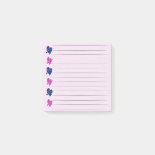 Rosa und blaue Herz-Post-it-Notizen Post-it Klebezettel