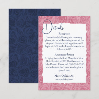 Rosa und blaue Hochzeitsdetails Einlage Begleitkarte