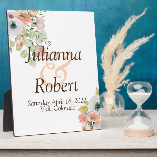 Rosa und blaue Hochzeitsfeier mit Blumen Fotoplatte (Seite)