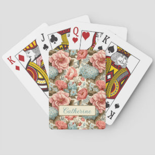 Rosa und blaue Hortensie und Pfingstrose Spielkarten