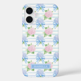 Rosa und Blaue Hortensien gestreift iPhone 16 Hülle