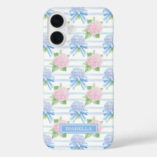 Rosa und Blaue Hortensien gestreift iPhone 16 Hülle