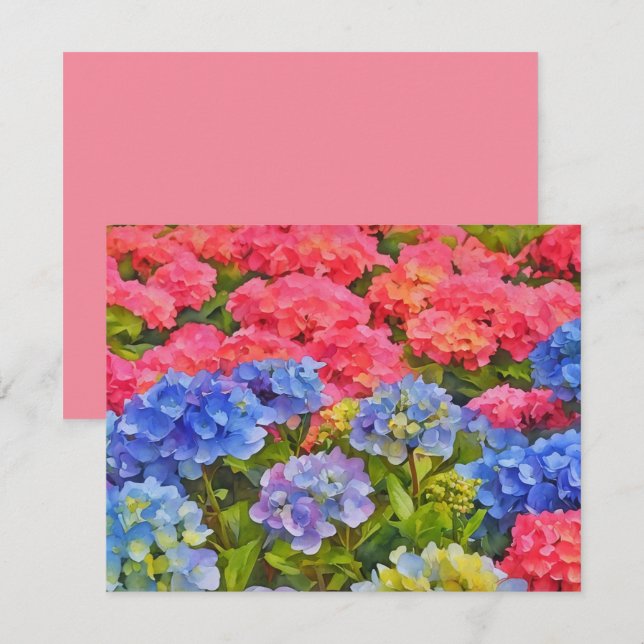 Rosa und blaue Hortensienblumen-Notizkartenset Mitteilungskarte (Vorne/Hinten)