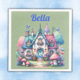 Rosa und blaue Hütte-Core-Monogramm auf Grün Serviette