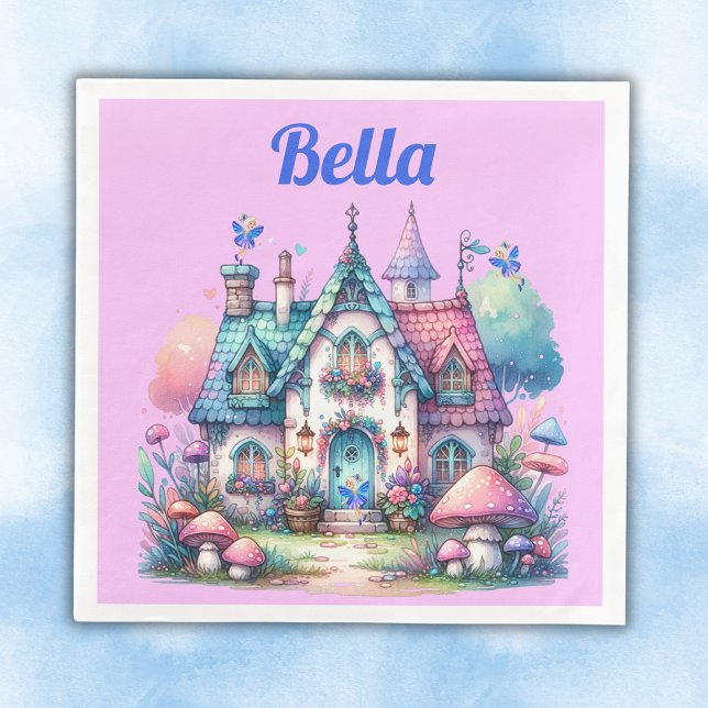Rosa und blaue Hütte-Core-Monogramm auf rosa | Serviette (Von Creator hochgeladen)