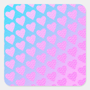 Rosa und Blaue Kritzelherzen Valentinstag  Quadratischer Aufkleber