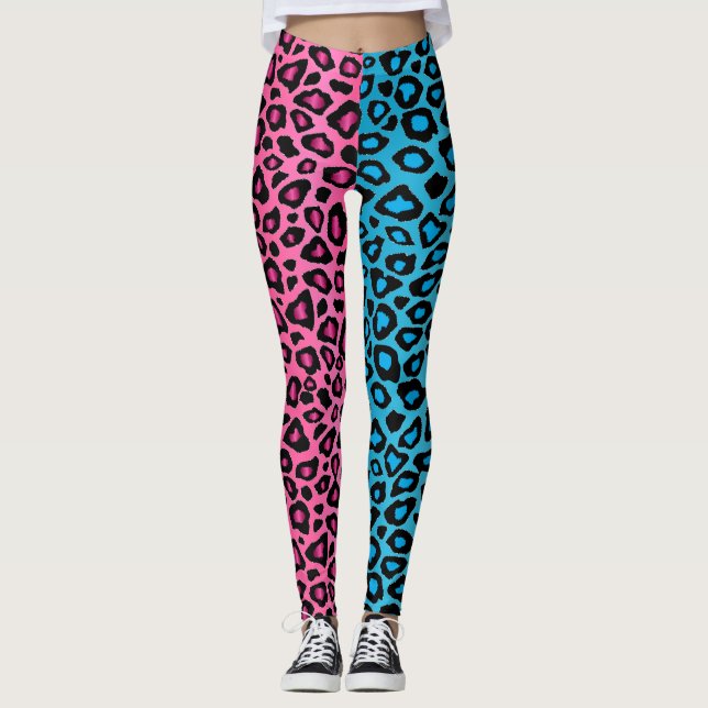 Rosa und Blaue Leopard   Leggings (Vorderseite)