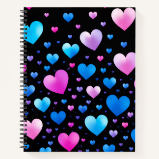 Rosa und blaue leuchtende Herzen  Notizbuch