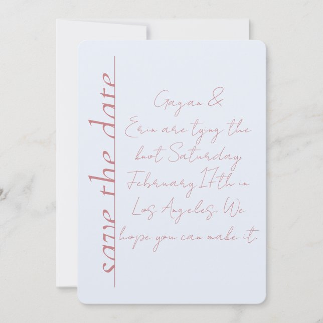 Rosa und blaue Liebe Save the Date Hinweis Einladung (Vorderseite)
