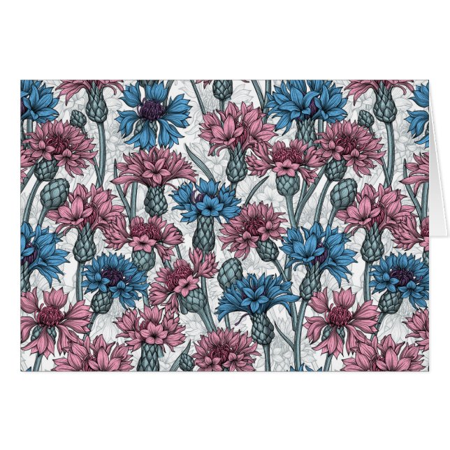 Rosa und blaue Maisblumen, weiße Blume (Vorderseite (Horizontal))