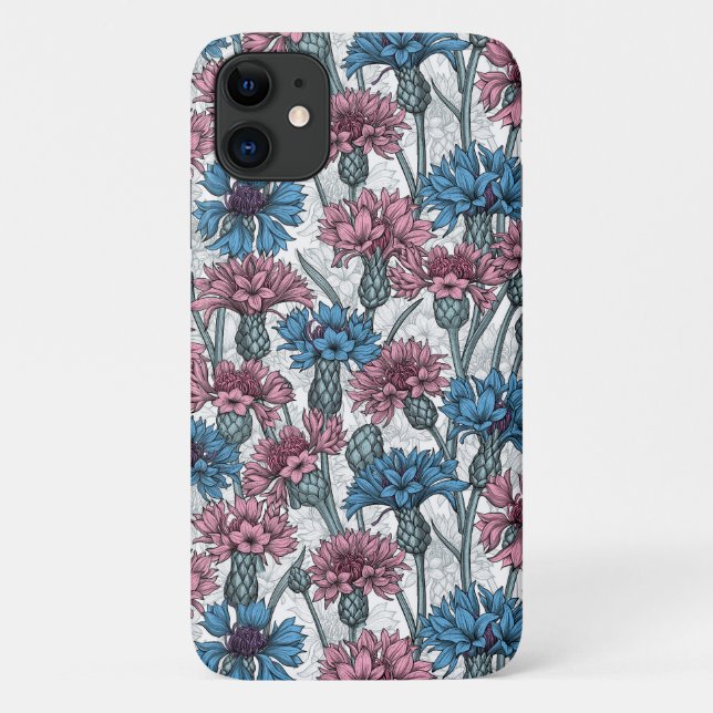 Rosa und blaue Maisblumen, weiße Blume Case-Mate iPhone Hülle (Rückseite)