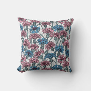 Rosa und blaue Maisblumen, weiße Blume Kissen