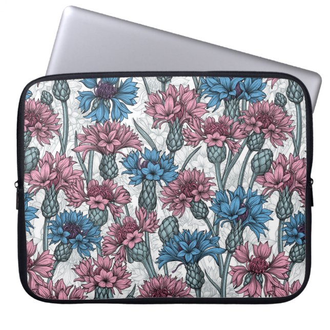 Rosa und blaue Maisblumen, weiße Blume Laptopschutzhülle (Vorderseite)
